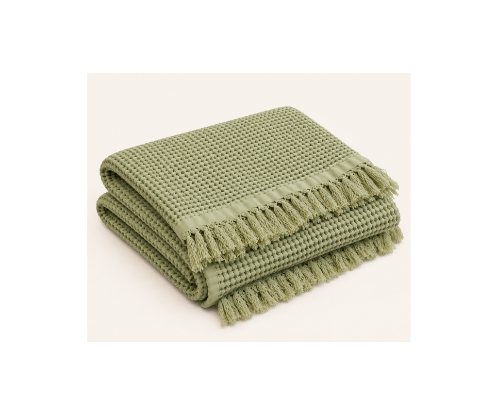 Sage Waffle Fringe Bedspread